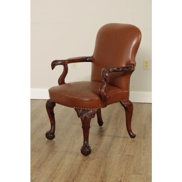 Wood 1980s Georgian Chippendale Style Mahogany Eagle Carved Leather Armchair For Sale - Image 7 of 13