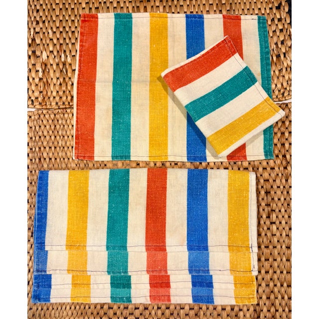This set of bold primary striped French cotton tea towels or napkins will add a shot of color to your kitchen or table...