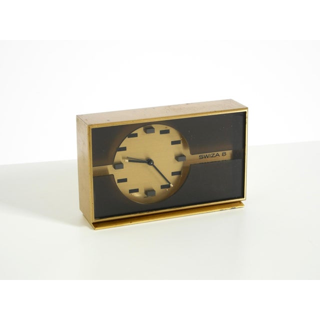 Small and Mechanical Swiza 8 Table Clock in Brass with an 8-Day Movement, 1960s For Sale - Image 6 of 15