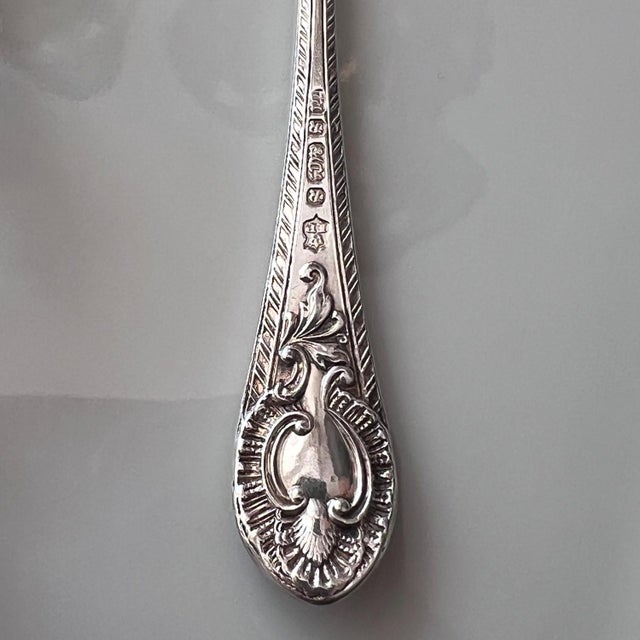 Antique Set of 12 demitasse spoons and sugar tongs in original satin-lined case // hostess gift // coffee service // rococo // shell motif For Sale - Image 4 of 18