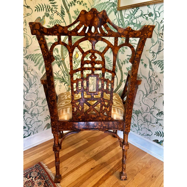 Wood Early to Mid 20th Century Anglo-Chinese Faux Tortoiseshell Lacquer Pagoda Armchair For Sale - Image 7 of 15