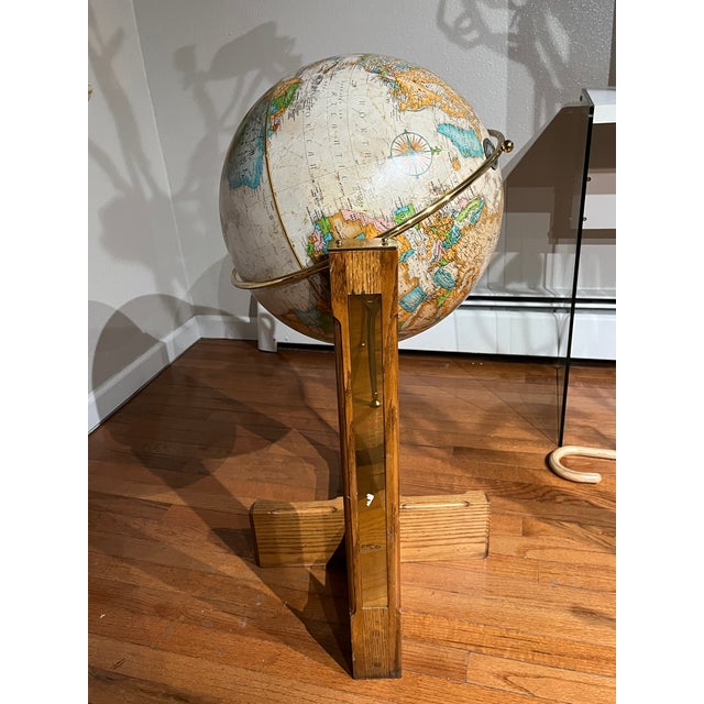 Replogle Globes 1960s Mid Century Modern 16 Inch Replogle “World Classic” Full-Swing Meridian Gimbel-Mounted Floor Globe on Architectural Solid Oak Cross-Base Stand For Sale - Image 4 of 12