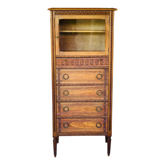 Louis XVI French Display Cabinet with 5 Drawers, 1940s For Sale