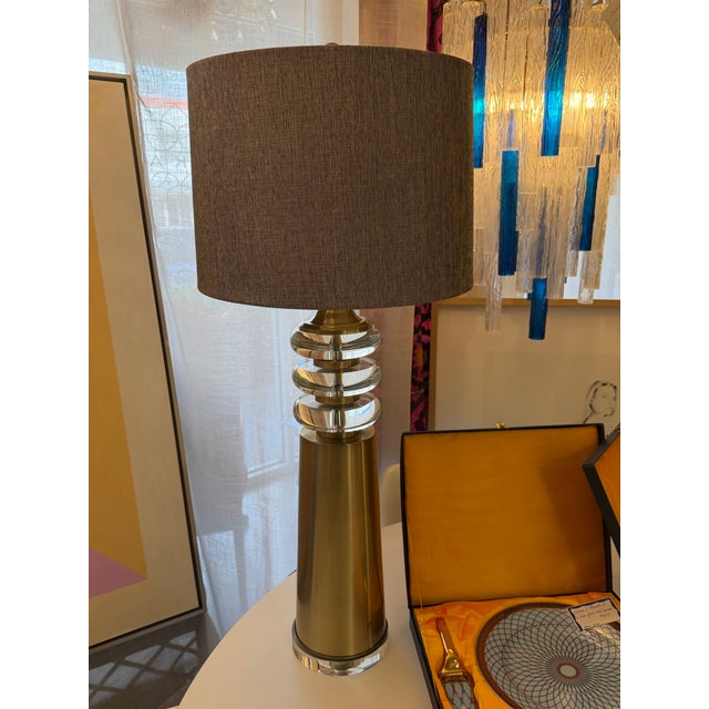 Brass Finish and Lucite Lamp Custom Shade For Sale - Image 9 of 9