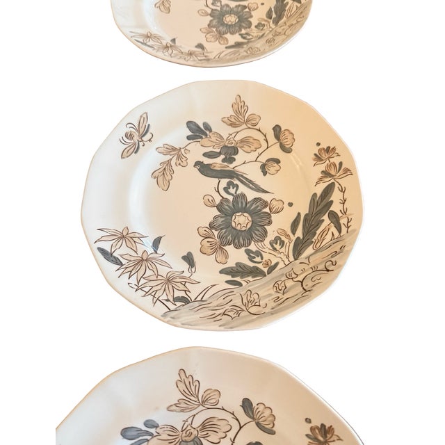 Vintage Adams India Parrot Gray Chinoiserie Ironstone Salad Plates, Set of 3 For Sale - Image 10 of 12