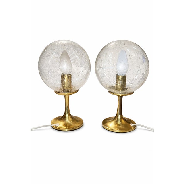 Mid-Century Modern Vintage Bubble Glass Table Lamps with Brass Bases, 1965, Set of 2 For Sale - Image 3 of 3