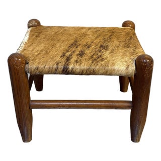 Midcentury Cowhide Footstool For Sale