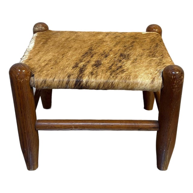 Midcentury Cowhide Footstool For Sale