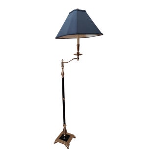 Late 20th Century Frederick Cooper Brass & Black Regency Floor Lamp With Frederick Cooper Shade For Sale