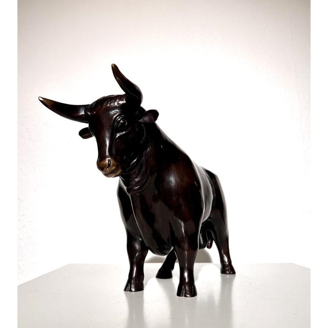 Brown Brown Patinated Bronze Sculpture of Bull For Sale - Image 8 of 14