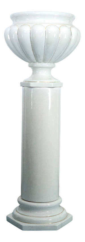 White Ceramic Vase with Gold Details and Column by Tommaso Barbi, Italy, 1970s
