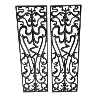 Vintage Wrought Iron Grilles Ornamental Scrollwork, Set of 2 For Sale