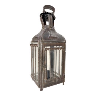 19th Century Rare Antique Early 19th Century French #1 Steel Glass Candle Holder Lantern For Sale
