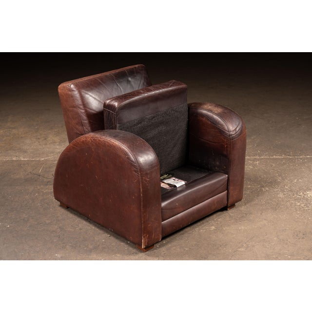 Brown Mid 20th Century Art Deco Leather Club Chair and Ottoman by Legacy Leather For Sale - Image 8 of 15