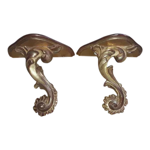Pair Antique French Louis XV Style Rococo Carved Giltwood/ Gesso Vase Display Shelves/ Wall Brackets a - Pair