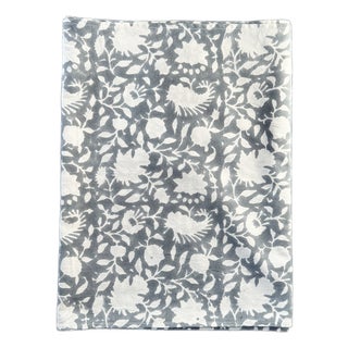 Floral Block Printed Cotton Gray Table Runner | Lizzet Frausto For Sale