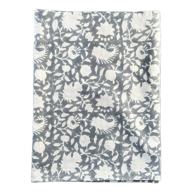 Floral Block Printed Cotton Gray Table Runner | Lizzet Frausto For Sale