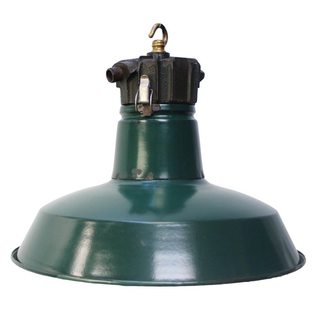 Vintage Industrial French Enamel Cast Iron Pendant Light by Sammode For Sale - Image 6 of 6