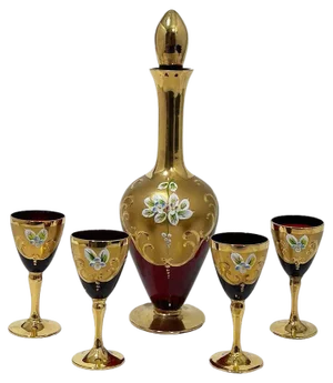 Italian Tre Fuochi Liquor Set in Ruby Red Crystal Glass, 1950s, Set of 5
