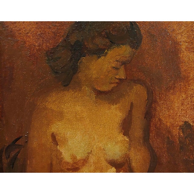 Moses Soyer -1930s Portrait of a Seated Nude Female -Oil Painting For Sale - Image 4 of 8