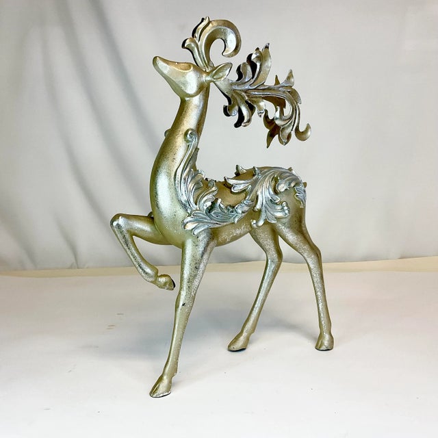 Art Nouveau Vintage Italian Tole Gold & Silver Christmas Reindeer Figural For Sale - Image 3 of 9