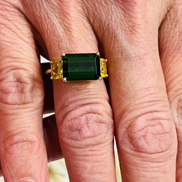 Green Natural Tourmaline Diamond Ring 14 Y Gold 6.15 TCW Certified For Sale - Image 8 of 11