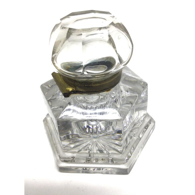 Crystal Brass Lidded Ink Well For Sale - Image 4 of 10