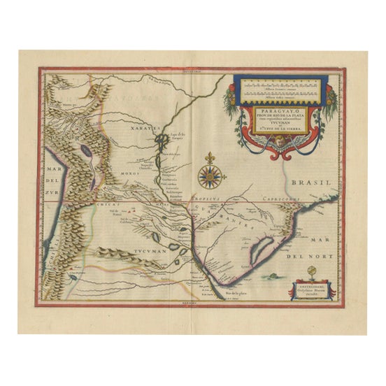 Blaeu Paraguay Map, Rio De La Plata, Antique Engraving, South America 1642 For Sale