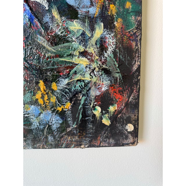 This striking large-scale mixed media painting by Helen Stein is a vibrant, textural explosion of color and movement,...
