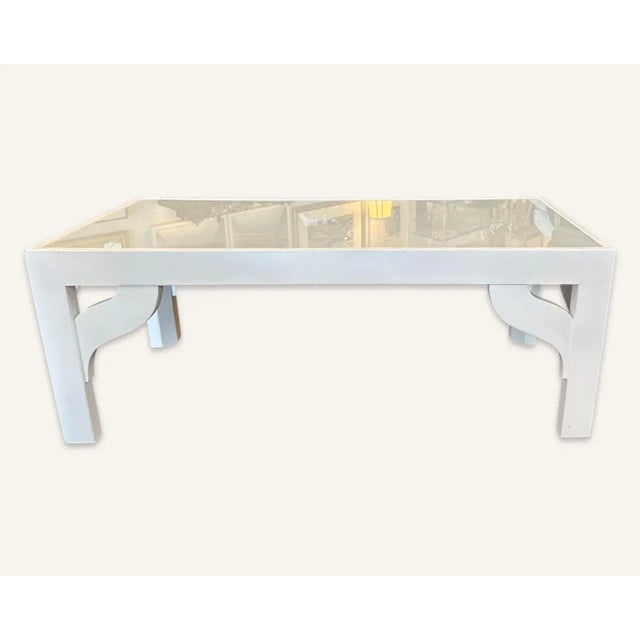 White 1940s Dorothy Draper Style Coffee Table With Glass Top For Sale - Image 8 of 8