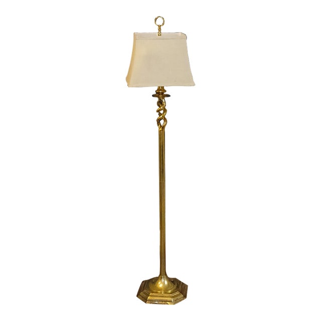 Vintage Hollywood Regency Brass Triple Helix Floor Lamp For Sale