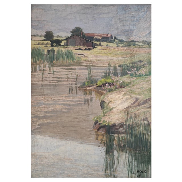 Joseph Mégard, Ferme et marais au pied du Salève, Oil on Canvas, Framed For Sale