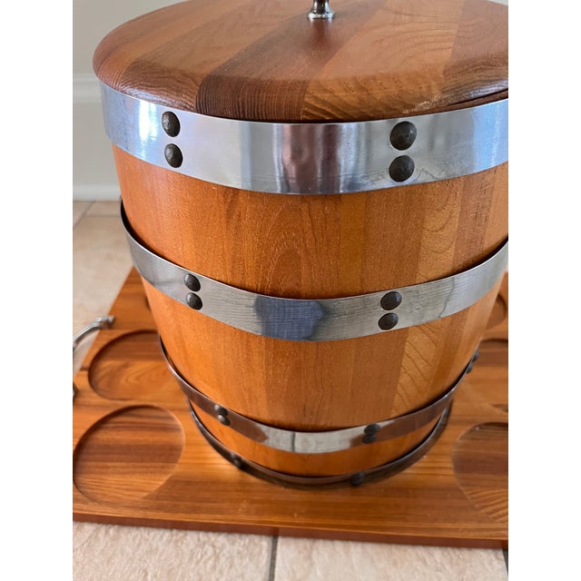 Vintage Towle Silversmiths Wooden Ice Bucket/ Wine Chiller Barrel and Tray For Sale - Image 10 of 12