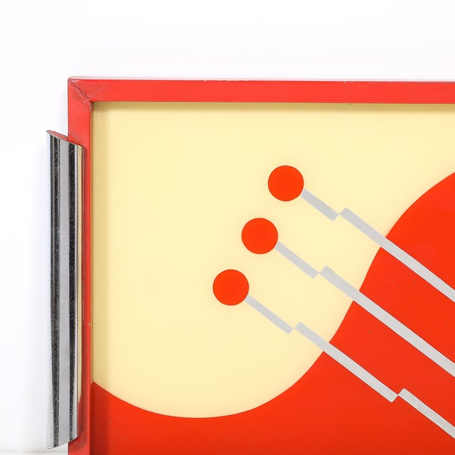 Art Deco Eglomise Graphic Geometric Detailed Tray in Vermillion Red & Yellow For Sale - Image 13 of 17