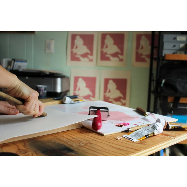 Cat Lady Original Woodblock Print by Michelle Farro For Sale - Image 10 of 12