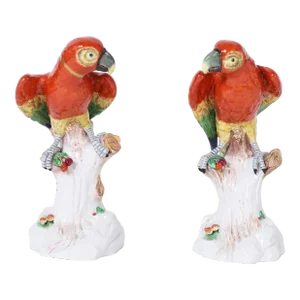 Pair of German Porcelain Parrots Signed Dresden