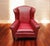 Ethan Allen Vintage Red Leather Wingback Chair & Ottoman For Sale - Image 4 of 8