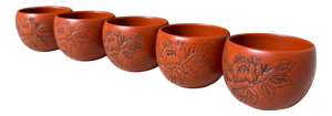 Tokoname Teaware in Shudei Clay with Floral Decor, 1970s, Set of 5