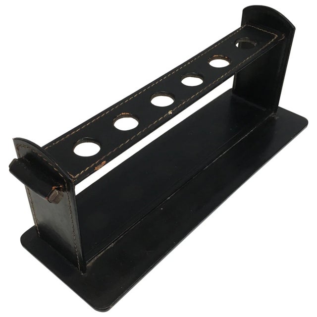 Jacques Adnet, Black Leather Pipes Displayer, French, circa 1950 For Sale - Image 12 of 12