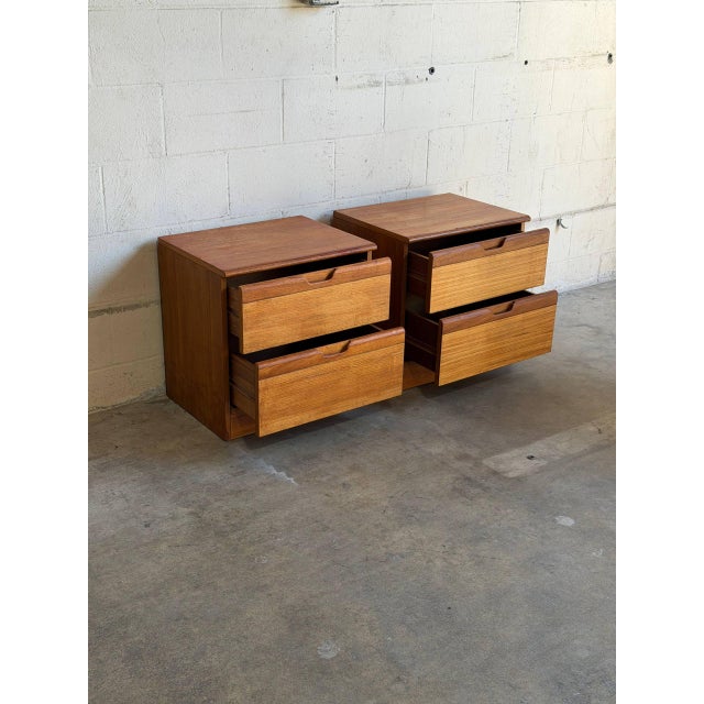 Wood Teak Nightstands Set of 2 Bedside Tables Two Drawer Denmark Mid-Century Modern 1970s For Sale - Image 7 of 10