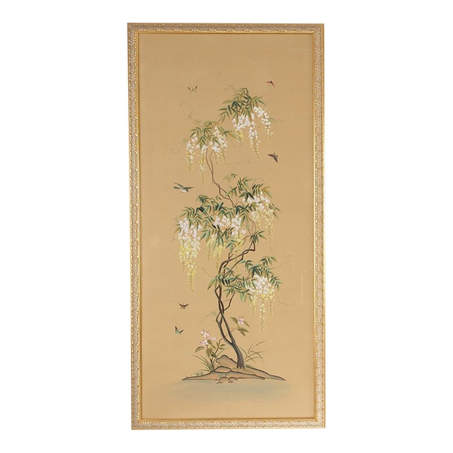 Flowering Tree Watercolor on Silk Panel Painting - A For Sale
