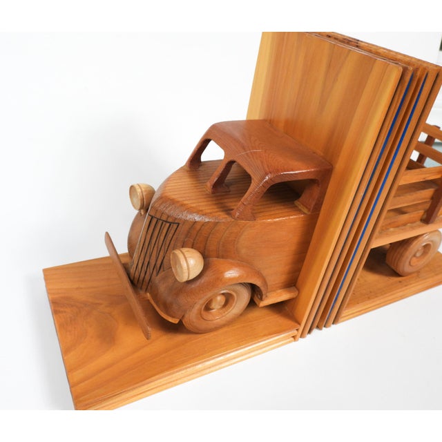American 1992 Handmade Wood Truck Bookends For Sale - Image 3 of 9