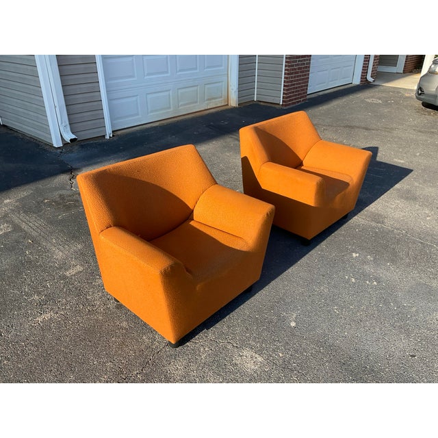 2010s Pair of Herman Miller Geiger Swoop Club Chairs by Mark Goetz — Iconic Orange Upholstery, Made in Usa For Sale - Image 5 of 12