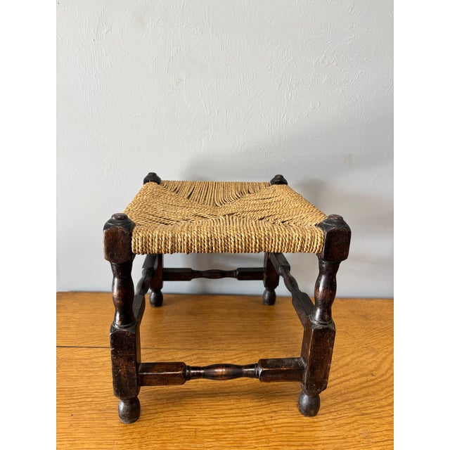 Wood Vintage English Oak and Rope Stool For Sale - Image 7 of 9