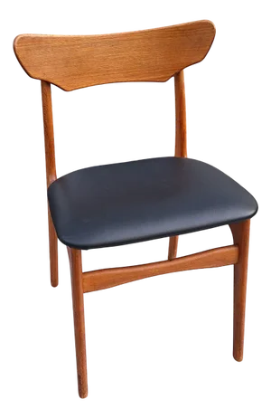 Danish Single Chair with Brown Teak Frame and Black Faux Leather Cover, 1970s