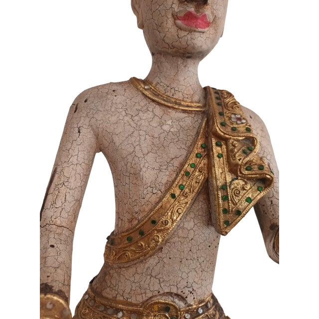 Metal Large Vintage Buddha Monk Wooden Sculpture, 1970 For Sale - Image 7 of 18