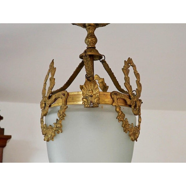 Antique French Louis XVI Style Glass and Bronze Pendant Lamp, 1890s For Sale - Image 3 of 15