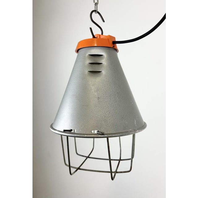 Industrial Grey Pendant Lamp in Aluminium Cage, 1970s For Sale - Image 9 of 16