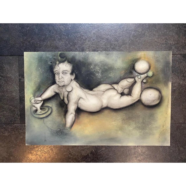 José Gerson, Surrealist Composition No. 3, Pastel on Paper, 1980, in Very Good conditions. Designed 1980 to 1989 This...