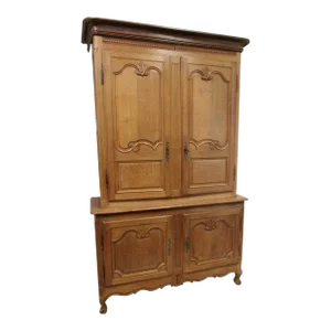Tall 19th Century Antique French Oak 2 Piece Cupboard Dated 1827